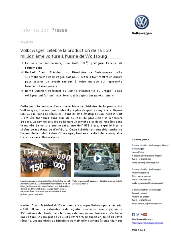 170825Volkswagen fete la sortie de sa 150 millionieme voiture a lusine de Wolfsburg -pdf