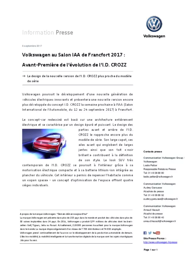 170906Volkswagen au Salon IAA de Francfort Avant premiere de levolution de lI-D- CROZZ-pdf