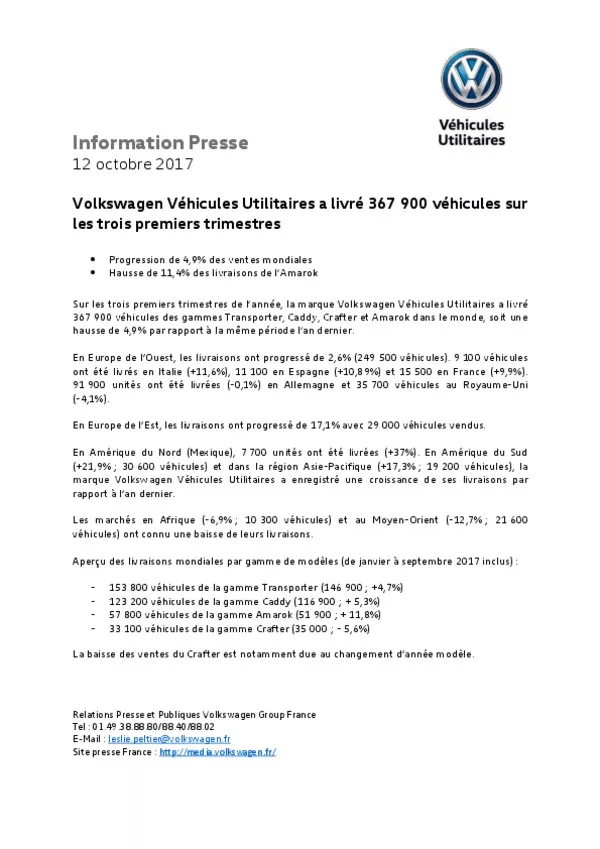 171012Volkswagen Vehicules Utilitaires a livre 367 900 vehicules sur les trois premiers trimestres 2-pdf