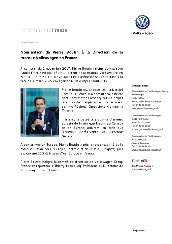 Nomination de Pierre Boutin a la Direction de la marque Volkswagen en France-pdf