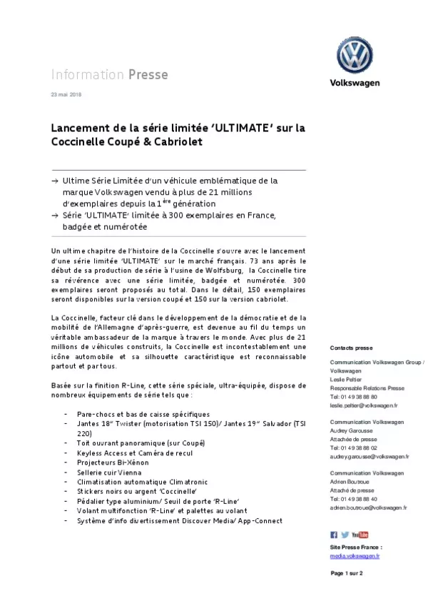 180523Lancement de la serie limitee ULTIMATE sur la Coccinelle Coupe  Cabriolet-pdf
