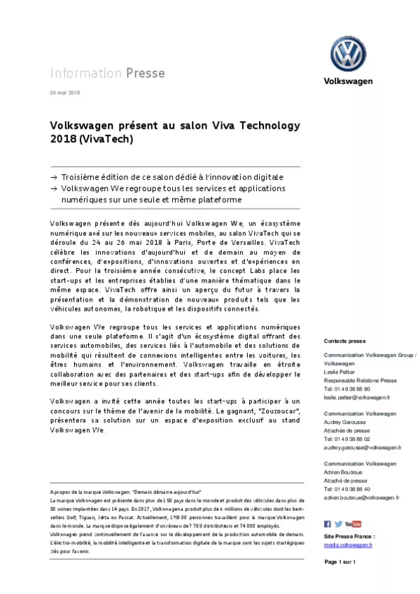 Volkswagen present au salon Viva Technology 2018-pdf
