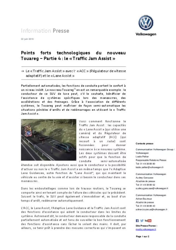 180621Points forts technologiques du nouveau Touareg  Partie 4 le Traffic Jam Assist-pdf