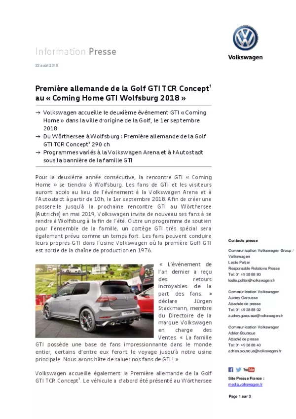 180822Premiere allemande de la Golf GTI TCR Concept au  Coming Home GTI Wolfsburg 2018 -pdf