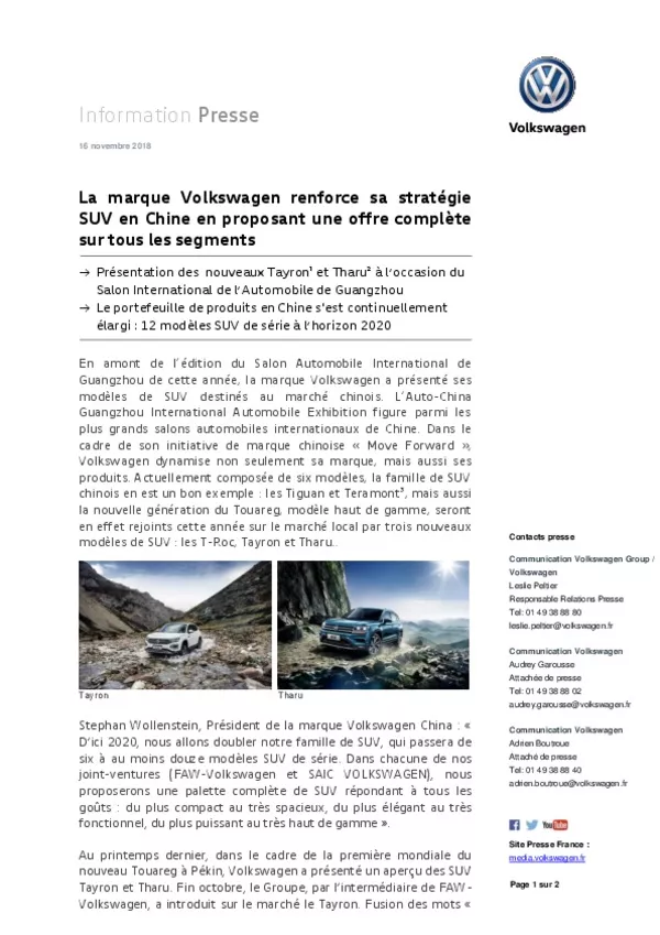 181116La marque Volkswagen renforce sa strategie SUV en Chine en proposant une offre complete sur tous les segments-pdf