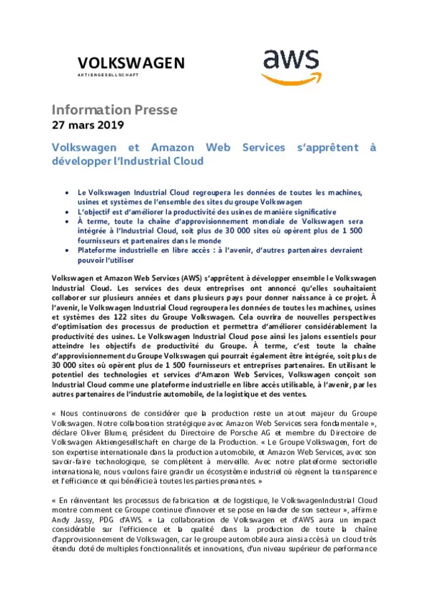 20190327Volkswagen et Amazon Web Services sappretent a developper lIndustrial Cloud-pdf