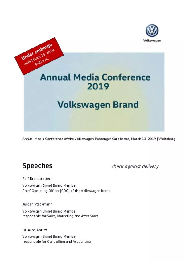 Conférence de presse annuelle Volkswagen Speech