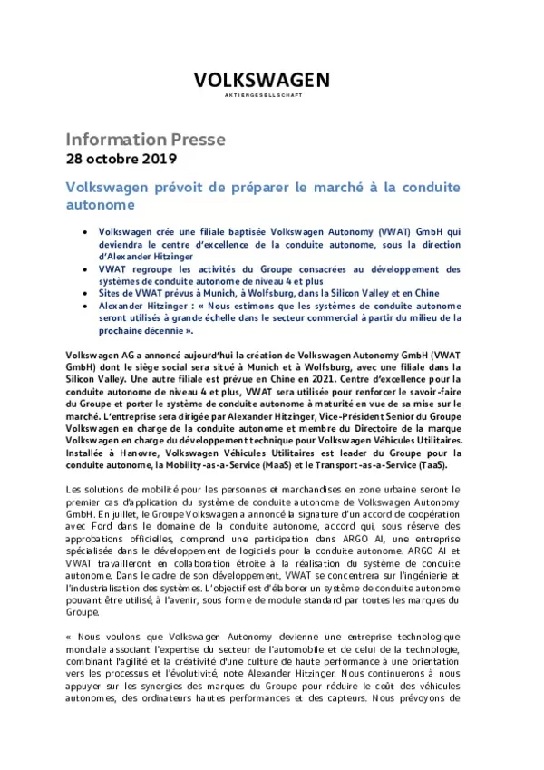 191028 Volkswagen prevoit de preparer le marche a la conduite autonome-pdf