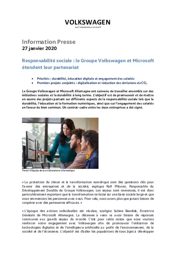 200127 Responsabilite sociale le Groupe Volkswagen et Microsoft etendent leur partenariat-pdf