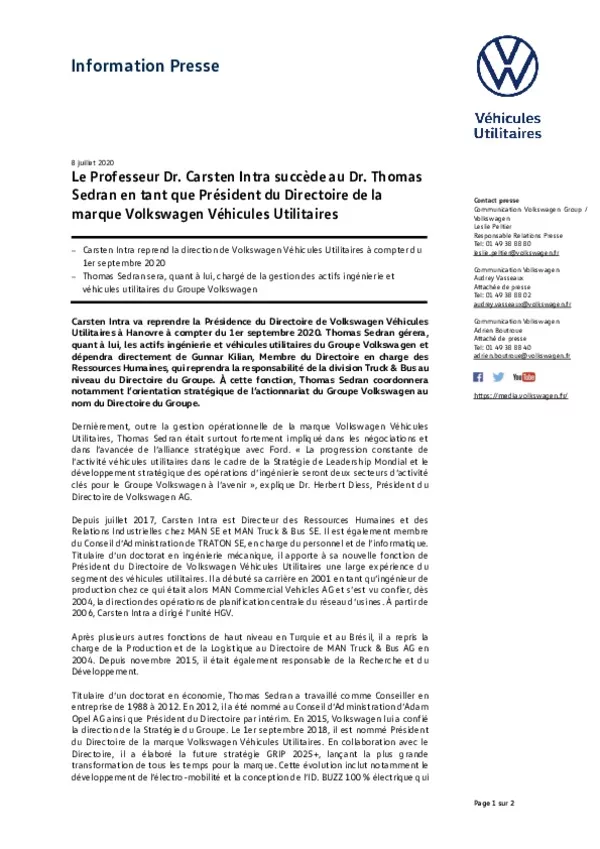 200709Le Professeur Dr- Carsten Intra succede au Dr- Thomas Sedran en tant que President du Directoire de la marque Volkswagen Vehicules Utilitaires1-pdf
