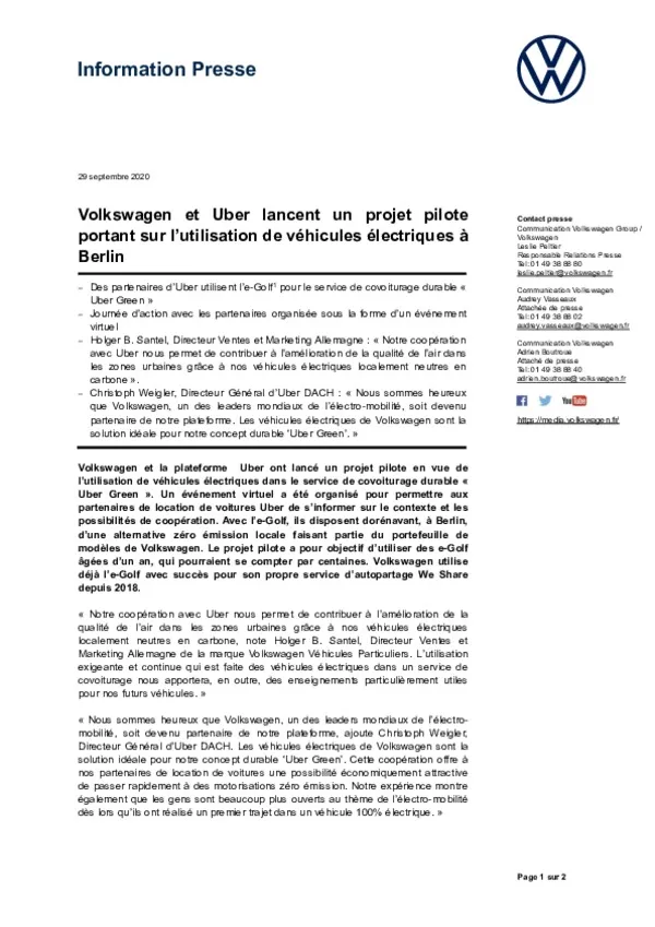200929Volkswagen et Uber lancent un projet pilote portant sur lutilisation de vehicules electriques a Berlin-pdf