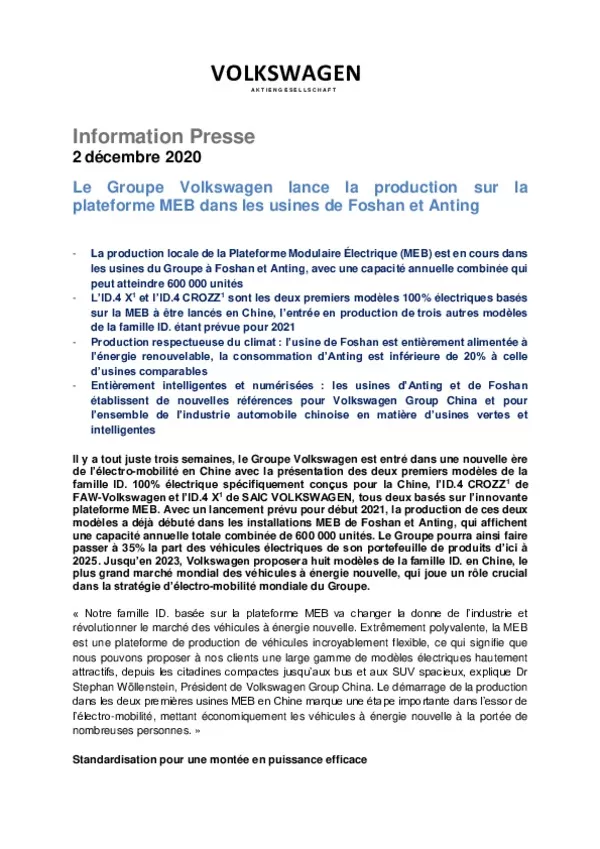 201202Le Groupe Volkswagen lance la production respectueuse du climat de la MEB dans les usines de Foshan et Anting-pdf