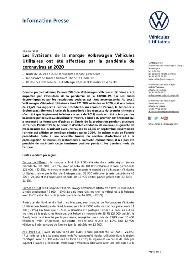 210112Les livraisons de Volkswagen Vehicules Utilitaires en 2020 ont ete affectees par la pandemie de coronavirus-pdf