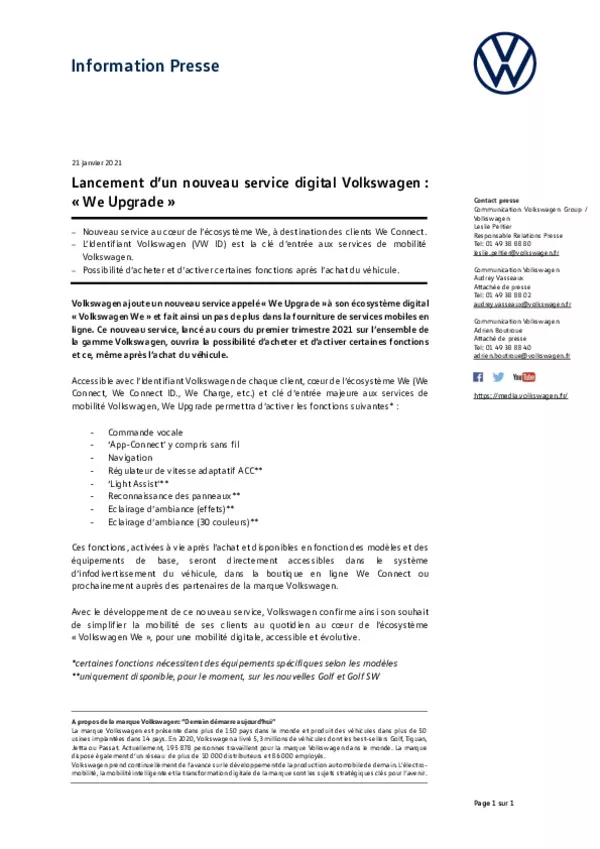 210121Lancement dun nouveau service digital Volkswagen  We Upgrade -pdf