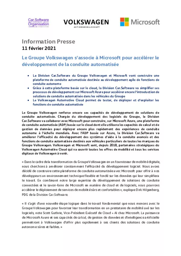 210211Le Groupe Volkswagen sassocie a Microsoft pour accelerer le developpement de la conduite automatisee-pdf