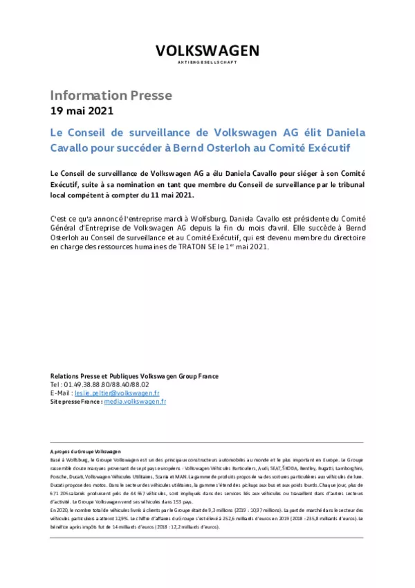 210519Le Conseil de surveillance de Volkswagen AG elit Daniela Cavallo pour succeder a Bernd Osterloh au Comite executif-pdf