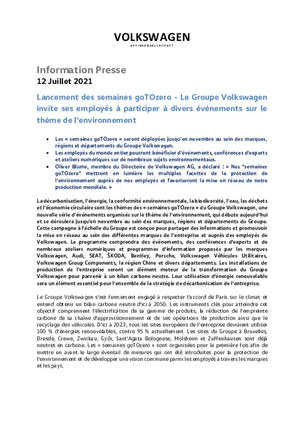 210712Lancement des semaines goTOzero - Le Groupe Volkswagen invite ses employes a participer a divers evenements sur le theme de lenvironnement-pdf