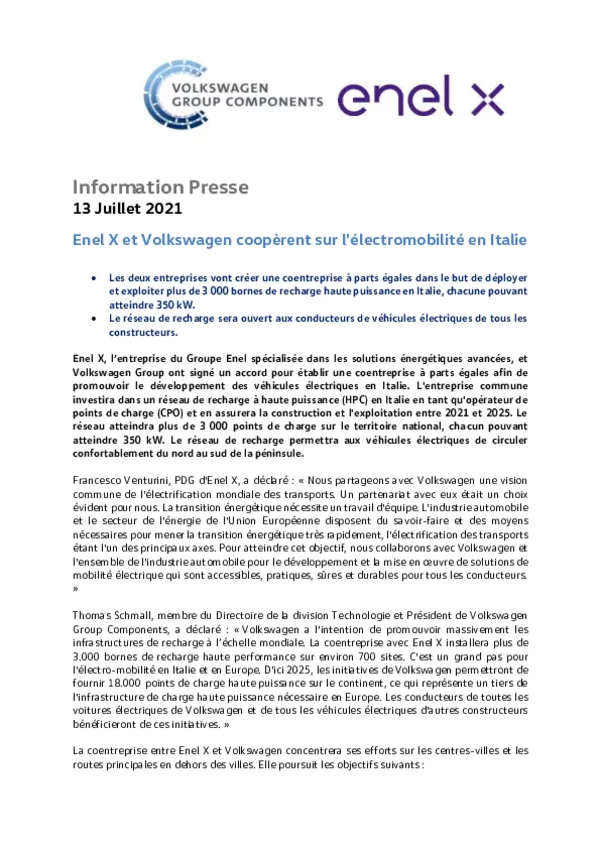 210713Enel X et Volkswagen cooperent sur lelectromobilite en Italie-pdf