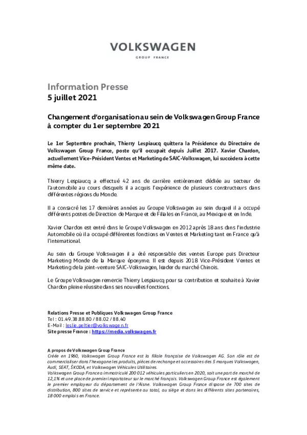 210705Changement dorganisation au sein de Volkswagen Group France a compter du 1er septembre 2021-pdf