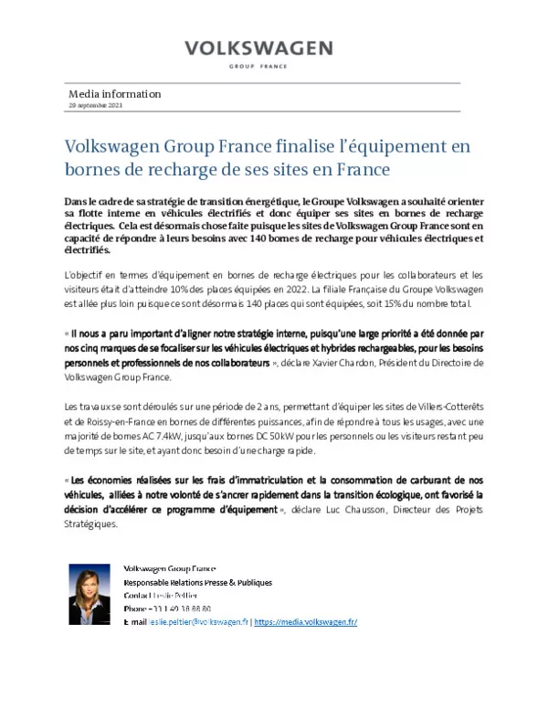 210929Volkswagen Group France finalise lequipement en bornes de recharge de ses sites en France-pdf