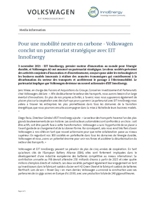 211103Pour une mobilite neutre en carbone - Volkswagen conclut un partenariat strategique avec EIT InnoEnergy-pdf