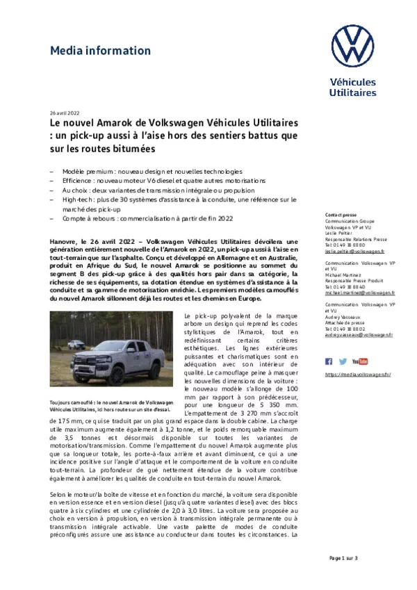 220426Le nouvel Amarok de Volkswagen Vehicules Utilitaires un pick-up aussi a laise hors des sentiers battus que sur les routes bitumees-pdf