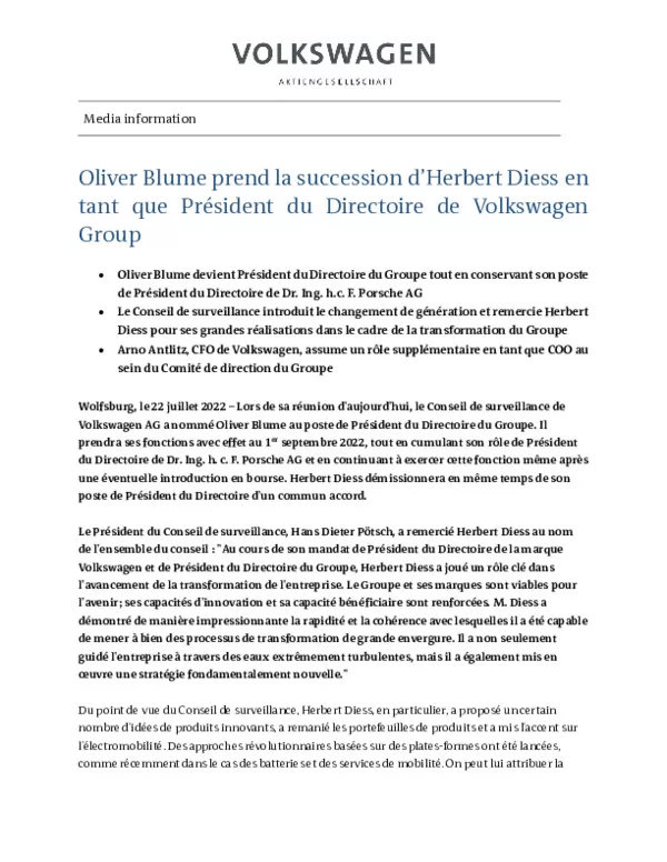 Oliver Blume prend la succession d'Herbert Diess en tant que Président du Directoire de Volkswagen Group.pdf