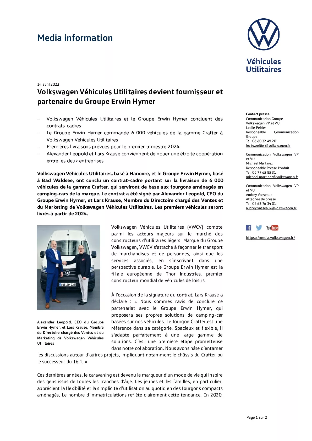 Volkswagen Véhicules Utilitaires devient fournisseur et partenaire du Groupe Erwin Hymer-pdf