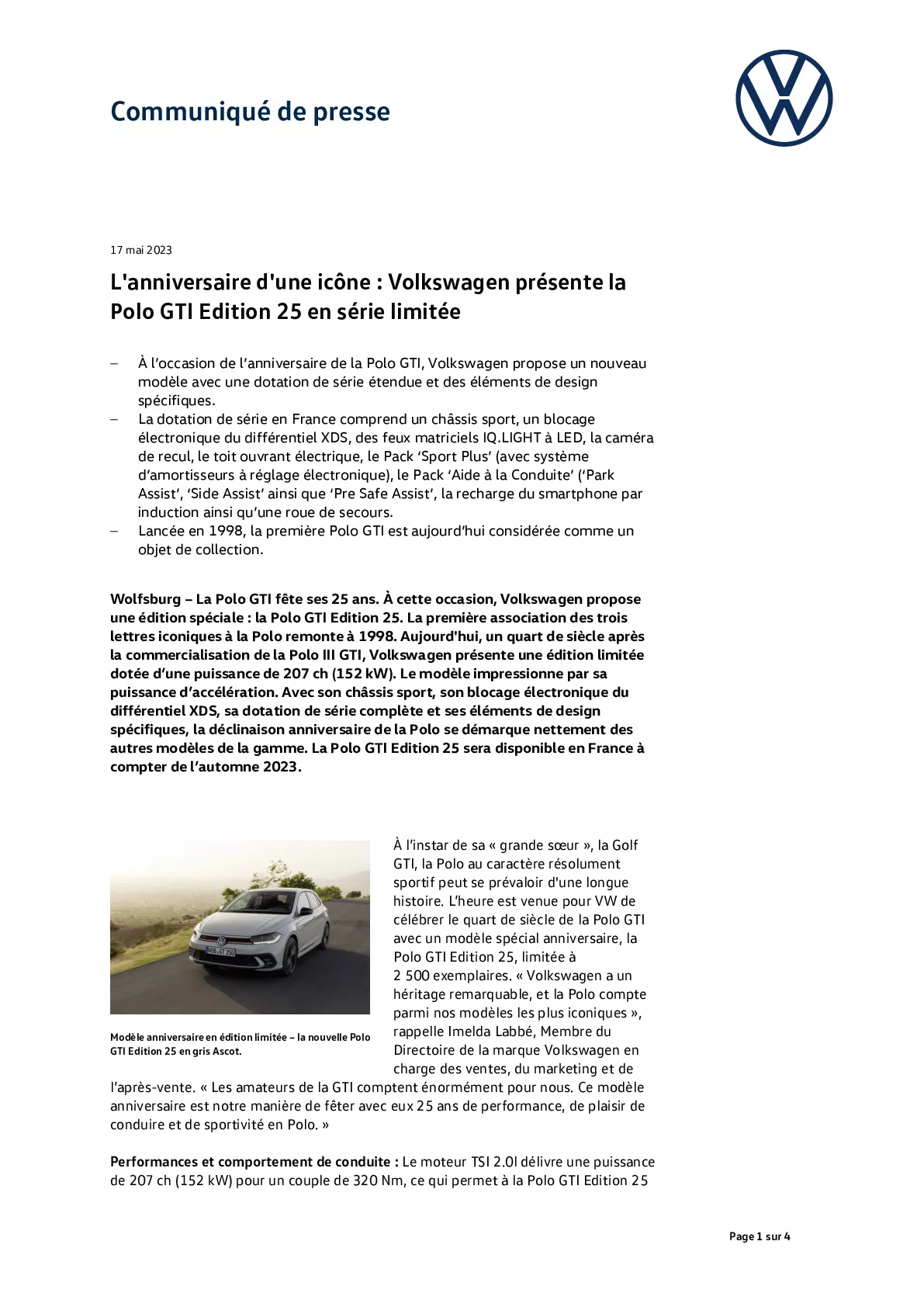 L'anniversaire d'une icône, Volkswagen présente la Polo GTI Edition 25 en série limitée
