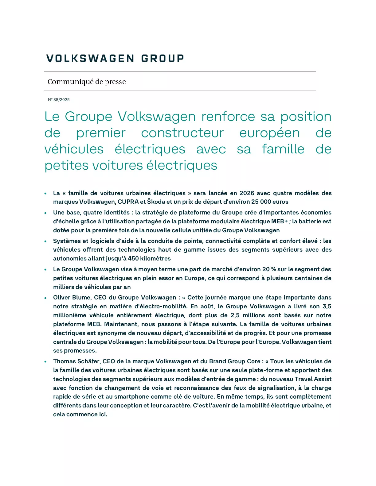 Le Groupe Volkswagen renforce sa position de premier constructeur européen de véhicules électriques avec sa famille de petites voitures électriques-pdf